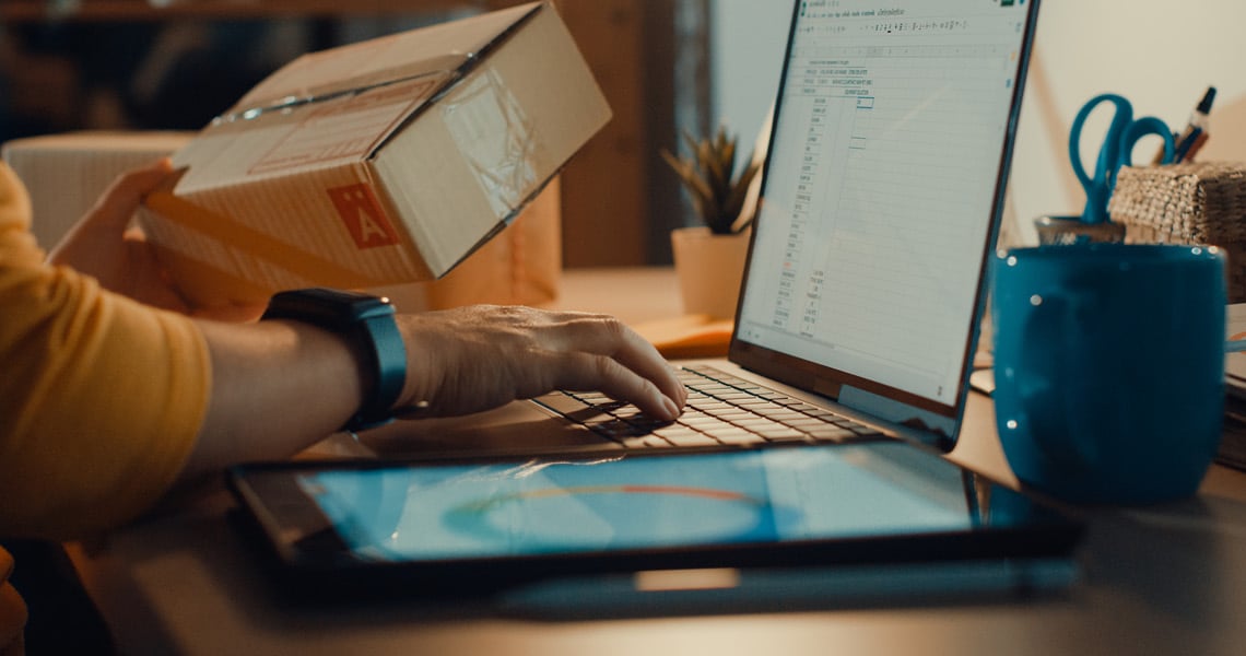 Secure order online, package and laptop
