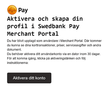 Aktivera ditt konto i Merchant Portal